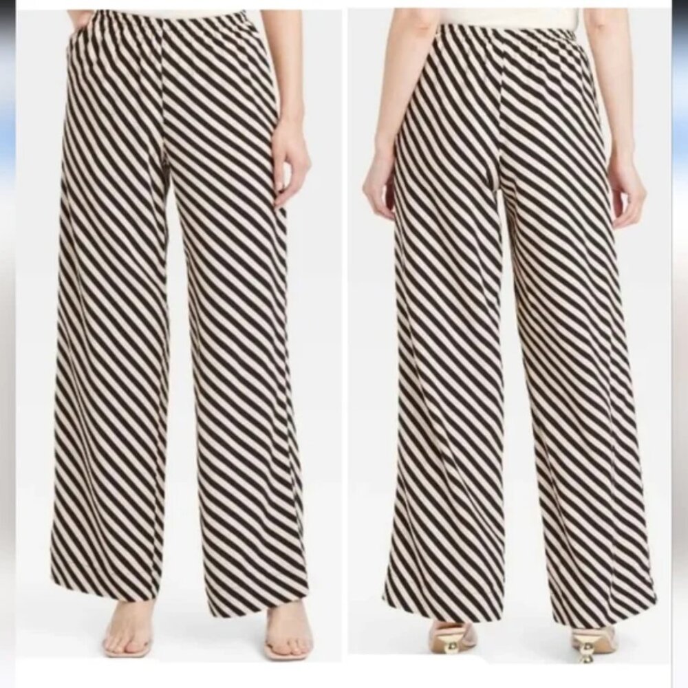 A New Day Cream and Black Striped 100% Rayon Pant Size L